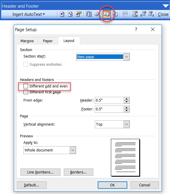Configure headers and footers for different sections of a document