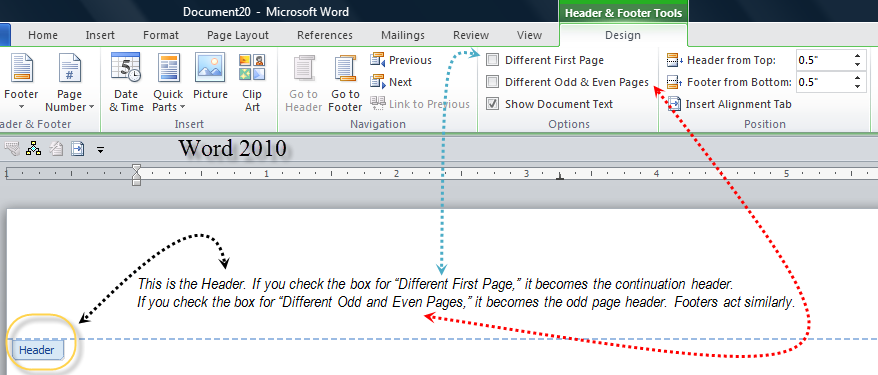 ms word header on first page only 2016