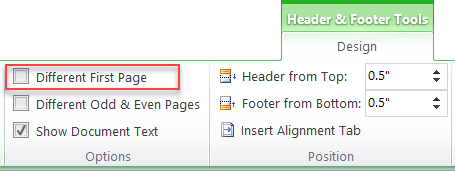 how to put different headers on each page word 2016