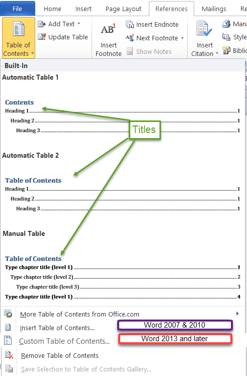 how to create handbook and link table of contents in word