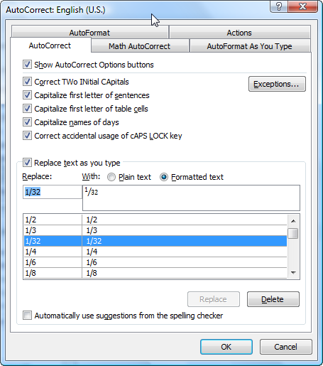 showing fractions in microsoft word