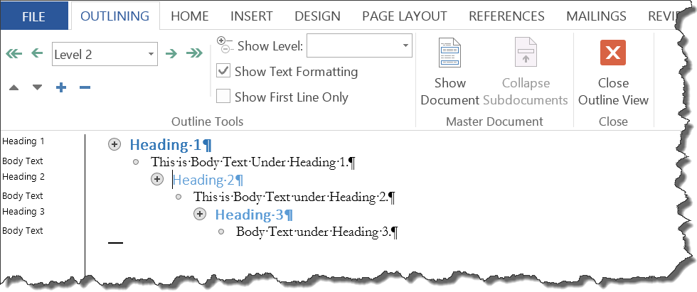 word for mac mark text as heading