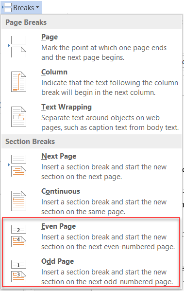 Configure headers and footers for different sections of a document