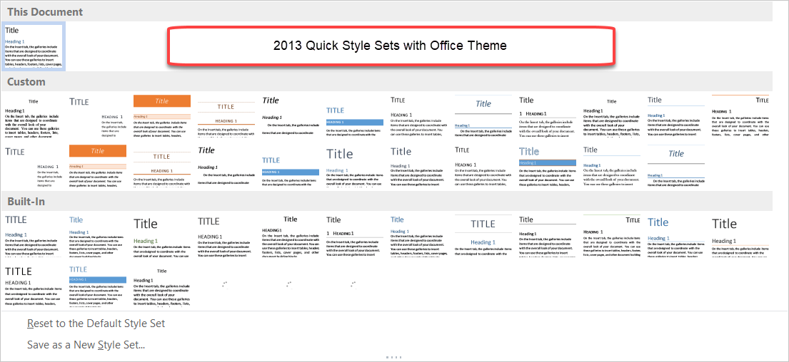 how to change style set in word 2016