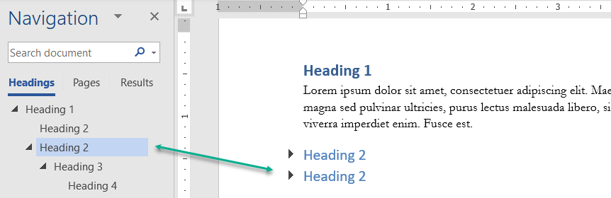 collapse expand headings in microsoft word