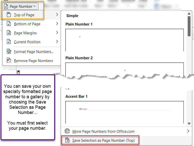 Saving Page Number to a page number gallery in Microsoft Word