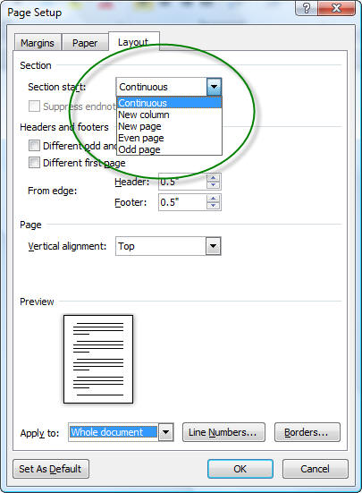 microsoft word different page numbers for sections