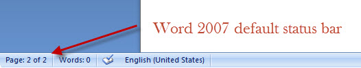 Word 2007 default status bar does not show sections