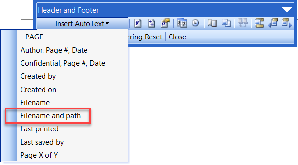 adding header and footer in word 2003