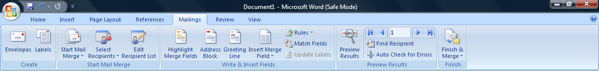 mailings tab in word gone