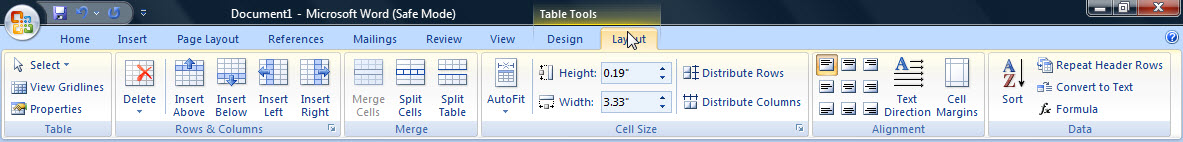 table tool design word 2016