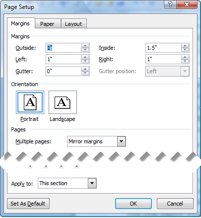 how to change the margins in word landscape table