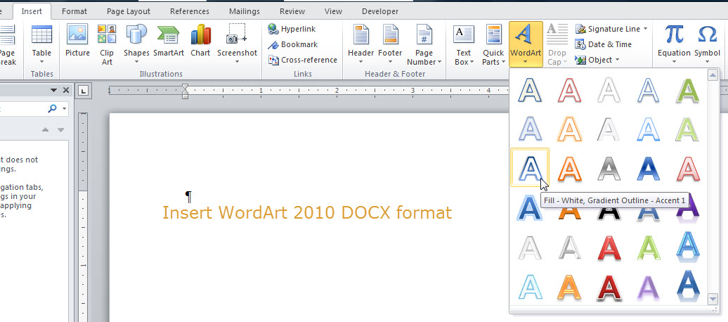 how to apply the outline text effect in word 2013