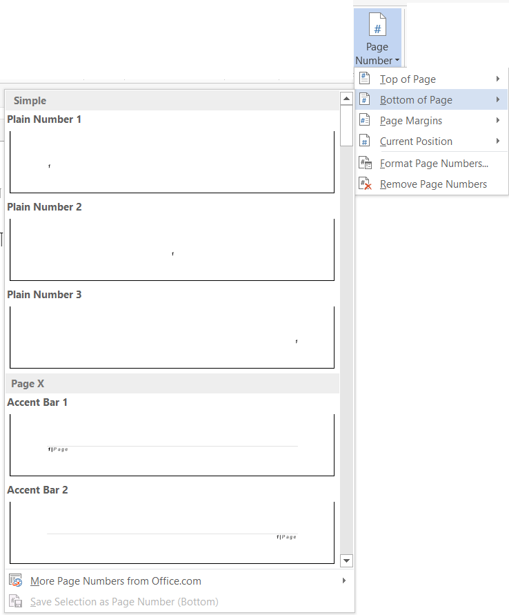 how to start page numbering from current page in word