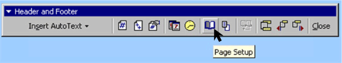 Header and Footer Toolbar in Microsoft Word - Page Setup button