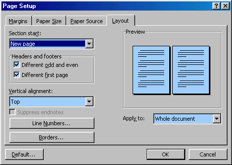 how to insert header only on first page in word