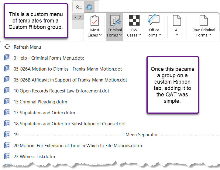 Custom menu on the QAT - transferred from custom Ribbon tab