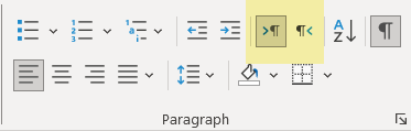 Screenshot of Text Direction Controls in Paragraph Group on Home Tab