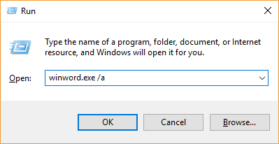 Run dialog for Word Add-Ins Help