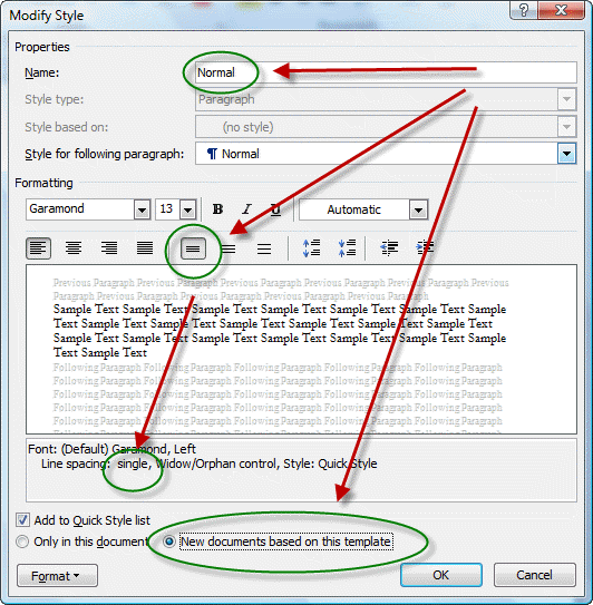 how to change default font on word