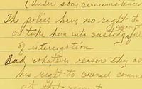 Earl Warren's handwritten notes from the Miranda case - click for full view - Madison Wisconsin Criminal Defense Lawyer Charles Kyle Kenyon - homicide - robbery - sexual assault - drunk driving - embezzlement - theft - juvenile delinquency