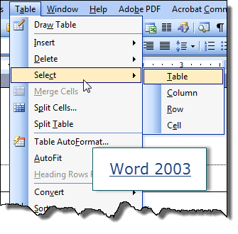 how to insert a table in word 2003