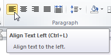 Left alignment icon shown Microsoft Word