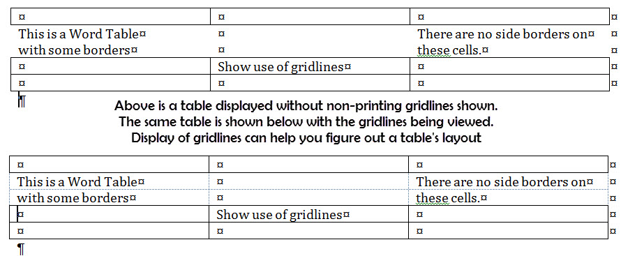 same table format throughout document word