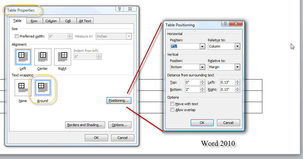 Positioning tables. Word Table. Table properties. Table properties Word. Table in Word.