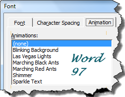 Text Animation dialog in Word 97 - screen shot