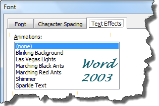 Text effects dialog in Word 2003.