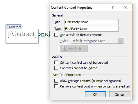 microsoft word have dependent content controls