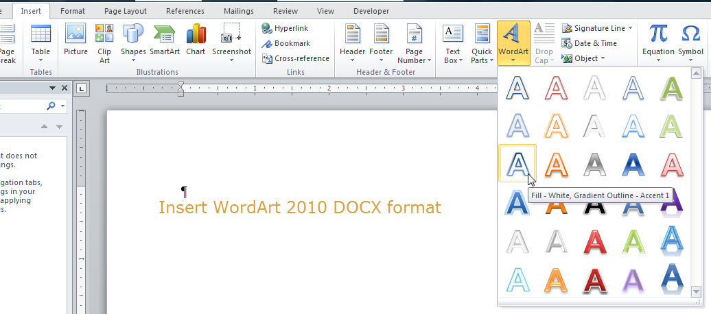 word 2010 document info