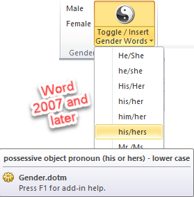 Gender Toolbar - Word gender-specific word toggle