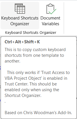 Keyboard Shortcut Organizer for Word 2007 and later