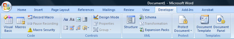 microsoft word 2007 content control design tab